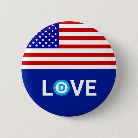 アメリカ国旗 & 愛と民主党ロゴ 缶バッジ (正面)