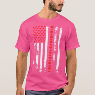 アメリカ国旗 愛国バレンタインデー ハート Tシャツ