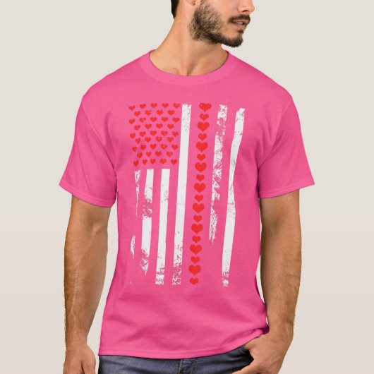アメリカ国旗 愛国バレンタインデー ハート Tシャツ (正面)