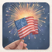 アメリカ国旗 愛国的な水彩画 スクエアペーパーコースター (正面)
