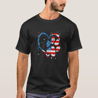 アメリカ国旗 愛国的な犬と猫の足あと 4日 Tシャツ
