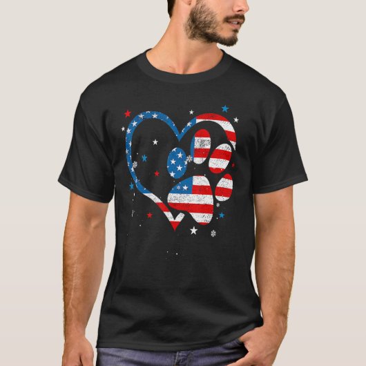 アメリカ国旗 愛国的な犬と猫の足あと 4th O Tシャツ (正面)