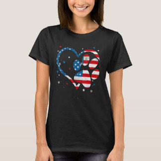 アメリカ国旗 愛国的な犬と猫の足あと - 4th  tシャツ