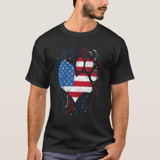 アメリカ国旗 愛国的な犬と猫の足あと - 4th  tシャツ