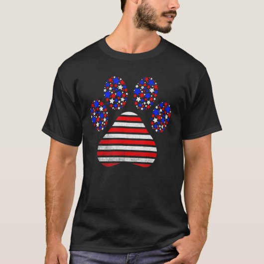 アメリカ国旗 愛国的な犬と猫の足あと 7月4日 Tシャツ (正面)