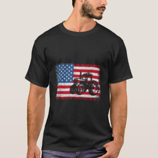 アメリカ国旗 愛国的な農業トラクター Tシャツ