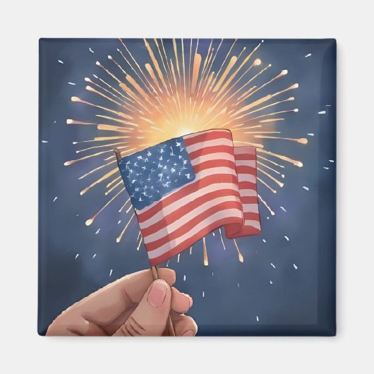 アメリカ国旗 愛国 水彩画 マグネット (正面)