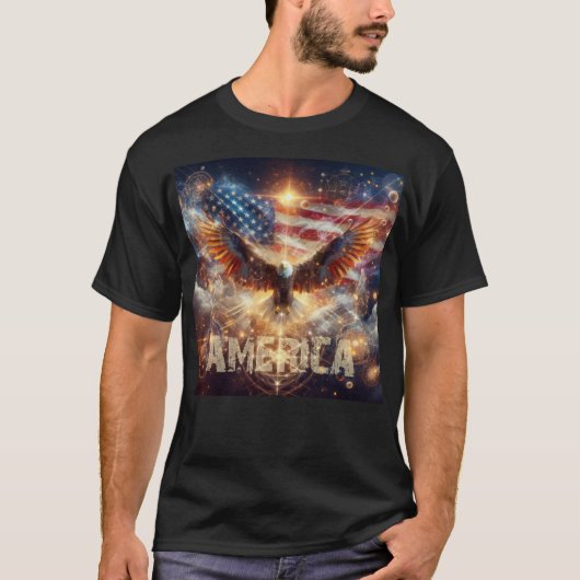 アメリカ国旗 – 星とストライプ – Bald Eagle Tシャツ (正面)