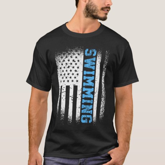 アメリカ国旗 水泳 アメリカ人 女性水泳選手 Tシャツ (正面)