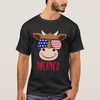 アメリカ国旗 牛の顔 7月4日 アメリカ サングラス Tシャツ