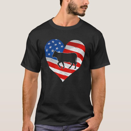 アメリカ国旗 牛プリント 7月4日 Tシャツ (正面)