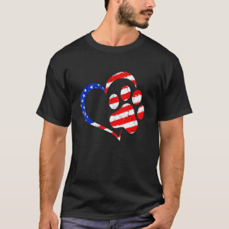 アメリカ国旗 犬 猫 肉球 USA かわいい 7月4日 狂愛者 Tシャツ