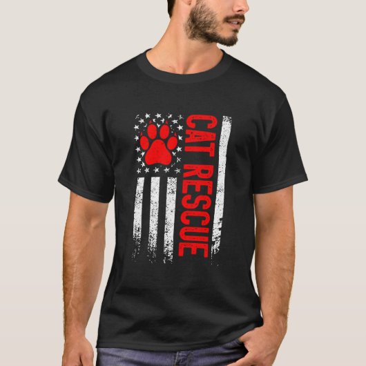 アメリカ国旗 猫の里親募集 保護猫 動物保護 猫 Tシャツ (正面)