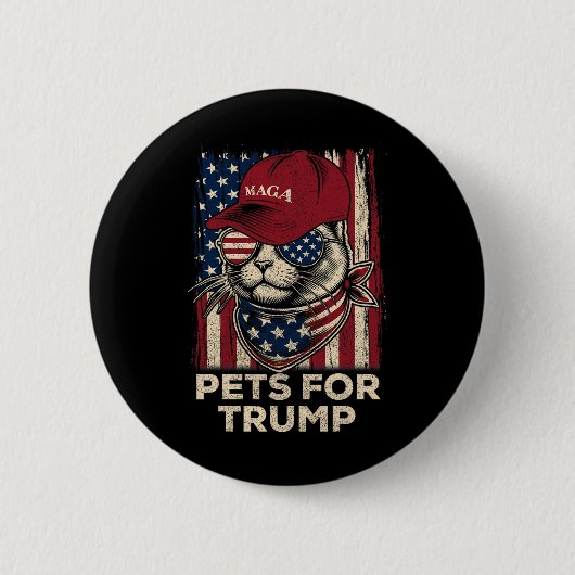 アメリカ国旗 猫 生きる 問題 トランプ 2024 缶バッジ (正面)