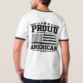 アメリカ国旗 白リンガーTシャツ Tシャツ (裏面フル)