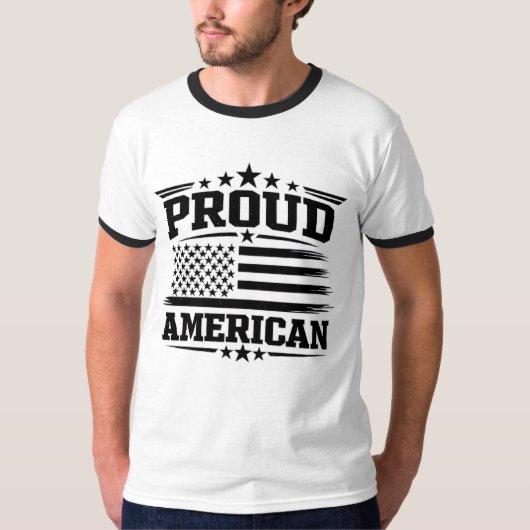 アメリカ国旗 白リンガーTシャツ Tシャツ (正面)