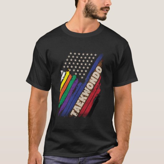 アメリカ国旗 白 黒 ベルト カラー テコンドー ミ Tシャツ (正面)