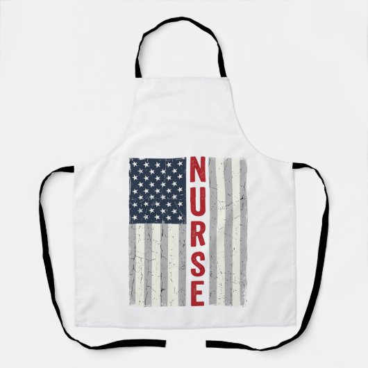 アメリカ国旗 看護師 レトロ風 彫刻Tシャツ デザイン エプロン (正面)
