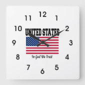 アメリカ国旗、神に誓って スクエア壁時計 (正面)