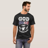 アメリカ国旗・神・銃・鍛冶 アンビル アメリカン Tシャツ (正面フル)