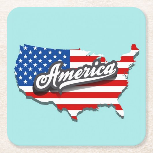 アメリカ国旗/米国地図コースターセット スクエアペーパーコースター (正面)