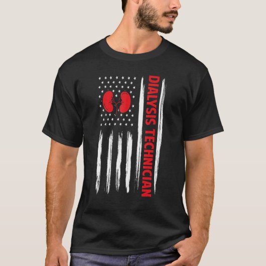 アメリカ国旗 腎臓内科 血液透析技術者 Tシャツ (正面)