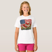 アメリカ国旗 花柄 Tシャツ (正面フル)
