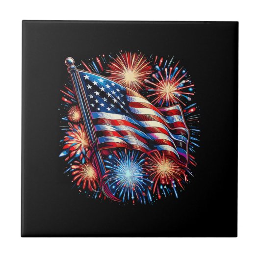アメリカ国旗 花火 愛国 タイル (正面)