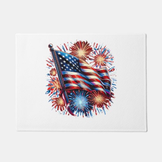 アメリカ国旗 花火 愛国 ドアマット (正面)