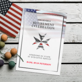 アメリカ国旗 | 薄い赤い線のマルタ十字 | 白 招待状