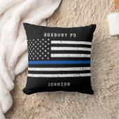 アメリカ国旗 薄い青い線 ディストレス 名前 クッション (ブランケット)