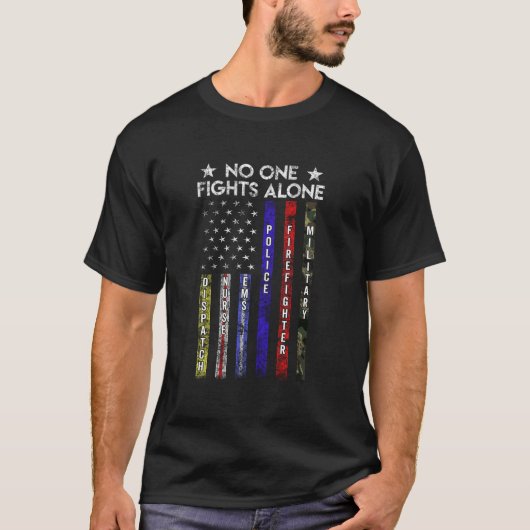 アメリカ国旗 薄線 ミリタリー ポリス 看護師 孤軍奮闘 Tシャツ (正面)