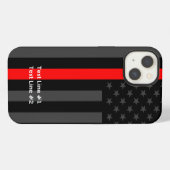 アメリカ国旗 薄赤ライン カスタムテキスト入り iPhoneケース (裏面横)