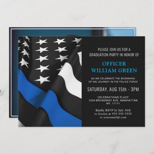アメリカ国旗 警察 フォト 卒業パーティー イベント 招待状 (正面/裏面)