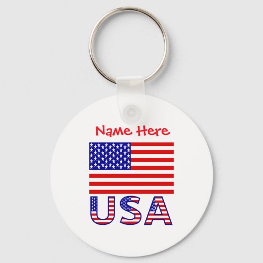 アメリカ国旗 赤色 オーダーメイド メンズTシャツ キーホルダー (正面)