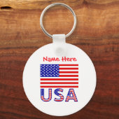 アメリカ国旗 赤色 オーダーメイド メンズTシャツ キーホルダー (正面)