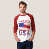 アメリカ国旗 赤 カスタマイズ メンズ Tシャツ (正面フル)