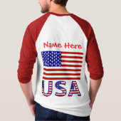 アメリカ国旗 赤 カスタマイズ メンズ Tシャツ (裏面)