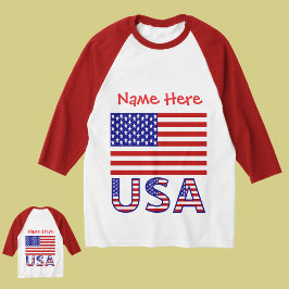 アメリカ国旗 赤 カスタマイズ メンズ Tシャツ