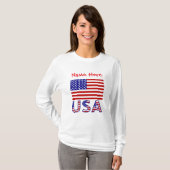 アメリカ国旗 赤 カスタマイズ 女性用 Tシャツ (正面フル)