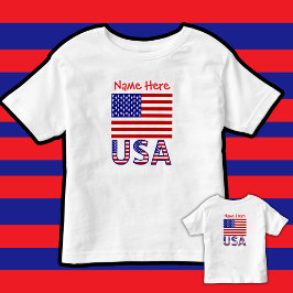 アメリカ国旗 赤 個人名入り トドラーTシャツ