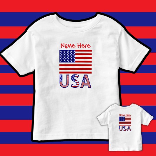 アメリカ国旗 赤 個人名入り トドラーTシャツ