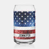 アメリカ国旗 赤 白 青 キラキラ光る カスタム名 ガラス缶 (正面)