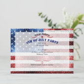 アメリカ国旗 赤 白 青 キラキラ 輝き 7月4日 招待状 (スタンド正面)