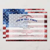 アメリカ国旗 赤 白 青 キラキラ 輝き 7月4日 招待状 (正面/裏面)