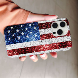 アメリカ国旗 赤 白 青 スパークル グリッター iPhone 16 PRO MAXケース