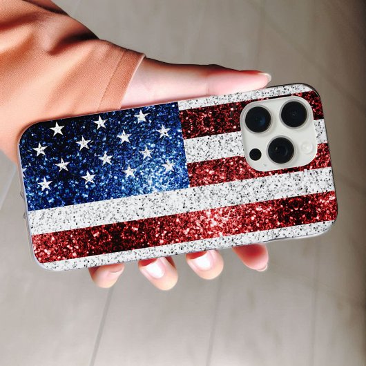アメリカ国旗 赤 白 青 スパークル グリッター iPhoneケース