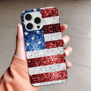 アメリカ国旗 赤 白 青 スパークル グリッター iPhone 16 PRO MAXケース
