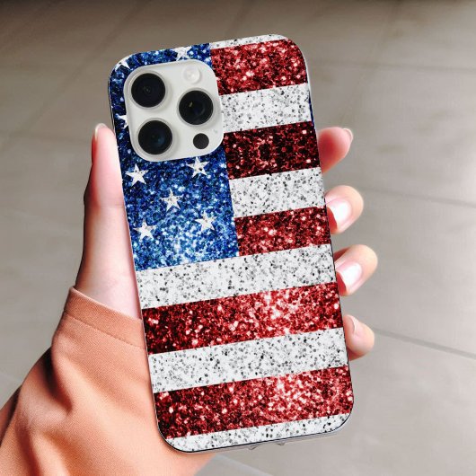 アメリカ国旗 赤 白 青 スパークル グリッター iPhoneケース