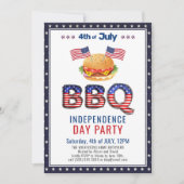 アメリカ国旗 赤 白 青 7月4日 BBQパーティー 招待状 (正面)